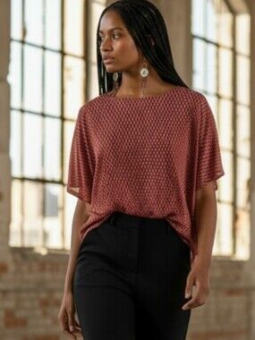 Gregory Brasil Red Ikat Print Blouse Lightweight Short Sleeve Top Chic Size M